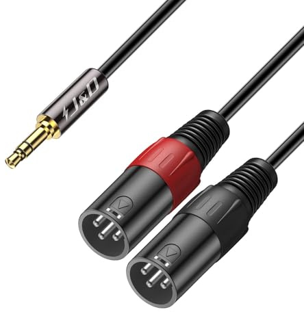 J&D 3,5mm 1/8 Zoll auf Dual-XLR Y Splitter Kabel, PVC Geschält 2x XLR Männlich zu 3,5mm TRS Männlich Unbalanced Stereo Audio Patch Adapterkabel für DSLR Kamera Smartphone Laptop Mic, 0,9 Meter