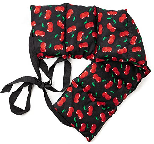 Cojín térmico de lavanda + linaza con 7 cámaras con cinta, 65 x 15 cm, color negro cereza – Cojín de granos aromáticos para espalda, lomo y vientre