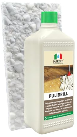 MARBEC Pulibrill® 1LT + Tampone in Melammina | Detersivo per parquet e pavimenti in legno, pH neutro, pulisce e ravviva ogni finitura
