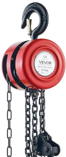 VEVOR Polipasto Manual de Cadena 2T Polipasto Cabestrante de Cadena Manual Elevación Máxima 2,5m Herramienta de Elevación de Cadena con Freno de Seguridad de Carga para Levantar Cargas, Rojo