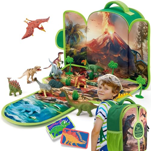 COCO&Friends Jurassic Dinosaur Bag Toys for Boys 3+ Year Old 12 PCS Dinosaur Action Figures with Play Mat | Educational Interactive Toys | Perfect Christmas Birthday Gift for Toddlers & Kids