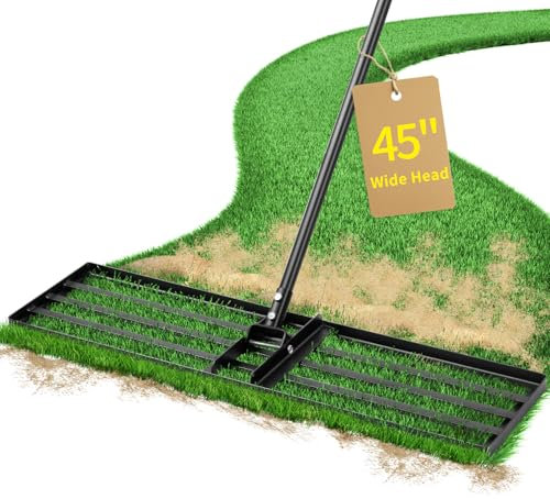 Jardineer Rastrello livellatore per prato, 114 cm, rastrello per livellare il giardino, resistente, con manico lungo, strumento livellatore per terreno per cortile
