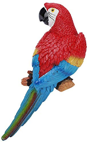 WPKD BLUEIY Vogel Skulptur Dekoration, Kunstharz Lebensechte Papageien Vögel Ornament Figur Papageien Modell Garten Desktop Statue für Zuhause Wanddekoration (Rot Rechts)