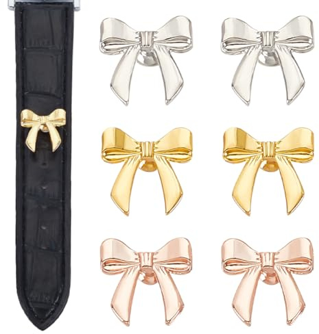 GOMAKERER 6pcs Clous de Bracelet de Montre de Nœud Papillon 3 couleurs Mignon Smartwatch Bracelet Breloques Bracelet de Montre Décoration Goujons Montre Bracelet pour Sangles Universelles 14.5x14.8mm