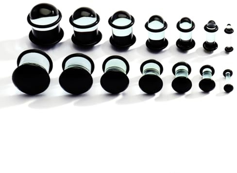 Coiris 14 st glasöronmätare stretchkit 2 mm-14 mm kort konisk expanderare glas-stretchproppar för öron, galen kupolformad kroppspiercing smyckeset, 2MM-14MM（7Pairs）, Glas, Ingen ädelsten
