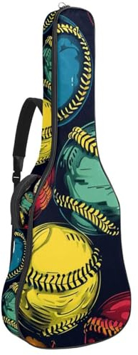 Gitarrentasche für Bassgitarre, 101,6 cm, 101,6 cm, doppelter verstellbarer Schultergurt, Akustikgitarre, Gitarrenkoffer, wasserdicht, Oxford-Stoff, dicker Schwamm, Vintage-Softball, Farbenfroher