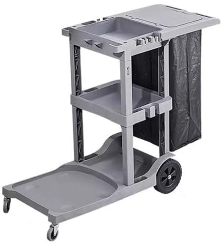janitorial Cart Janitorial Cart ，Housekeeping Cleaning cart with Wheels and 25 Gallon Bag，for home office kitchens garages(Gray-)