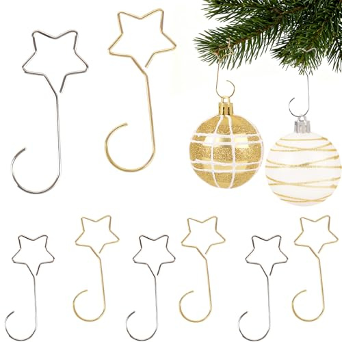 PAPU 90 Stück Kugelaufhänger Stern Weihnachtskugeln Aufhänger,Haken für Weihnachtskugeln - Gold & Silber - Klein Haken Christbaumkugeln Metallhaken Dekohaken Christbaumhaken Dekoration