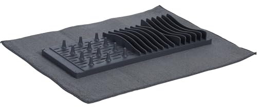 Escurreplatos con alfombrilla de secado de microfibra color gris