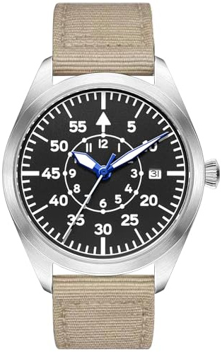 Boyarca Pilotenuhr Flieger Edelstahl Mechanische Automatikuhren Flieger Taucharmbanduhr Mechanische Uhren Saphirglas Edelstahlgehäuse mit Leuchtend Wasserdicht Datum, Schwarz