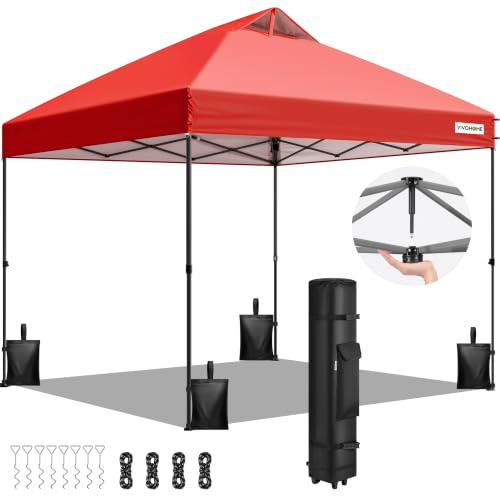 VIVOHOME 3x3m Carpa Plegable Pop Up Gazebo Altura Ajustable Toldo Impermeable con Ventilación 4 Bolsas de Arena Portátil 8-10 Personas para Jardín Plaza