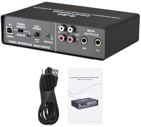 Funien Interfaz de audio USB para grabación Tarjeta de sonido profesional con alimentación fantasma de 48 V LoopBack Tarjeta de sonido externa USB Plug and Play Monitoreo de latencia 0 para conciertos