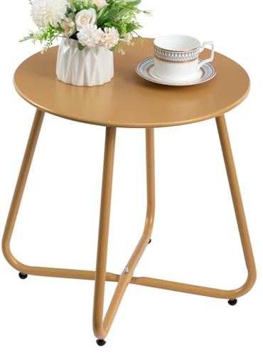 HollyHOME Sidobord utomhus väderbeständigt balkongbord litet trädgårdsbord | Runt sidobord metall loungebord utomhus soffbord för uteplats terrass vardagsrum, guld