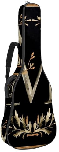 Gitarrentasche, Motiv: Buchstabe M, mit Kranz, Schmetterlinge und Blätter, gepolstert, für Akustikgitarre, Rucksack mit verstellbaren Schultergurttaschen, Mehrfarbig 04, 42.9x16.9x4.7 in, Lässiger