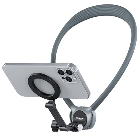TELESIN SE 2.0 Magnet-Neckhalterung-Set für iPhone/Samsung/GoPro/DJI, Grau | Hals/Brust-POV, magnetischer Handyhalter & flexibler Hals, Multi-Winkel