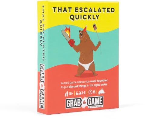 Exploding Kittens That Escalated Quickly Grab & Game, 3-5 Players, 10+ | Your favorite absurd answer game, now pocket-sized! Work together to rank wild things in the right order. Card Game