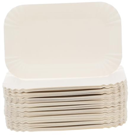 SECFOU Disposable Rectangular Paper Cake Plates 16X10.5Cm 100Pcs White Heavy Duty Cake Serving Tray for Parties and Desserts