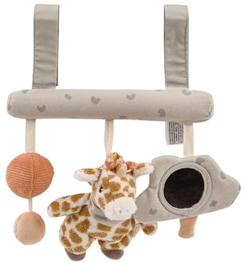 Sterntaler Spielzeug Giraffe Kaya – Weiches Babyspielzeug zum Aufhängen mit Klett, Rassel & Spiegelfolie – Für Bettchen, Kinderwagen & Babyschale, steingrau