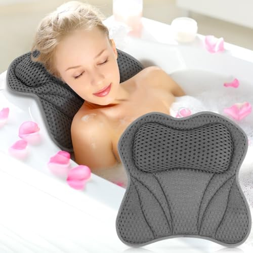 Badewannenkissen Atmungsaktives 4D-Air-Mesh, Badekissen 6 x leistungsstarken Saugnäpfen mit Haken, Kissen badewanne stützt Nacken Kopf Schultern Rücken