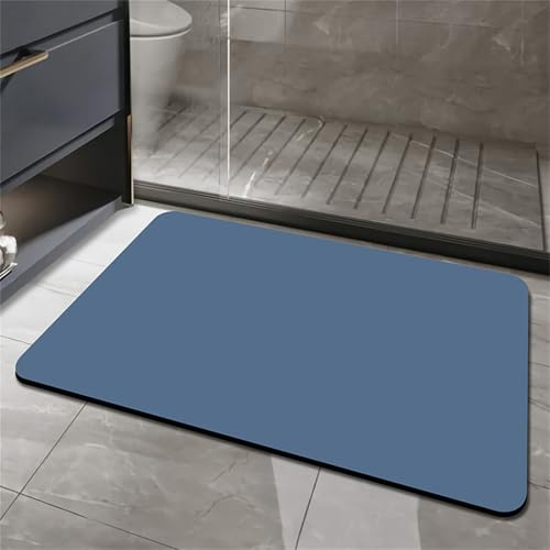 Odot Alfombra Baño Secado Rápido Alfombrilla de Baño Color Sólido Minimalista Antideslizante de Piedra Diatomita Súper Absorbente Alfombra Felpudo Suaves para bañera, Ducha (Azul,40x60cm)
