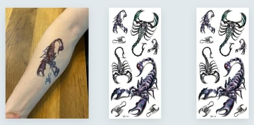 Lot de 2 feuilles de faux tatouages adhésifs temporaires Scorpion 3D03x2