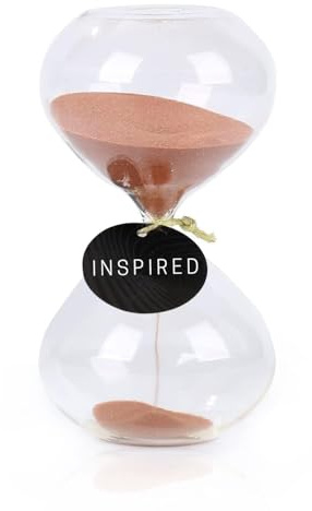 GNEGNI LIFE Reloj de arena de 5 minutos con forma de barrido, color cobre, decoración de cristal, pequeño reloj de arena de 5 minutos para el hogar, escritorio, oficina, escuela, decoración de boda