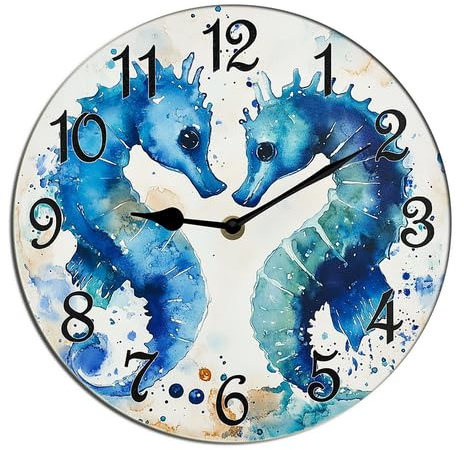 Horienteeon Reloj de pared con diseño de caballito de mar, reloj de amor, silencioso, cuarzo, sin tictac, para dormitorio, sala de estar, oficina, gimnasio, cocina, baño, patio, decoración, tienda