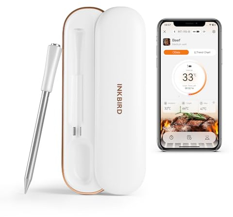 INKBIRD Bluetooth trådlös köttermometer, ultraexakt multisensorköttsond, med höga och låga temperaturlarm och indikator för matlagning, perfekt för grillnybörjare och professionella kockar
