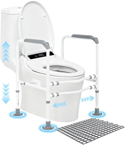 Turosur Toilet Frame for Disabled and Elderly, Height and Width Adjustable for Most Toilets, Toilet Handle with Non-Slip Pads Weight (440 lbs)