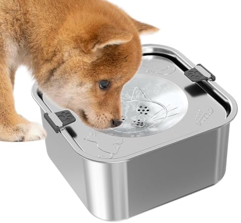 Bebedero Para Perros Grandes | Fuente De Agua Para Mascotas De Acero Inoxidable Con Capacidad De 3 Litros,Plato Para Mascotas de Gran Capacidad Para Hogar Exteriores Camping Viajes Patio Cachorros Hur