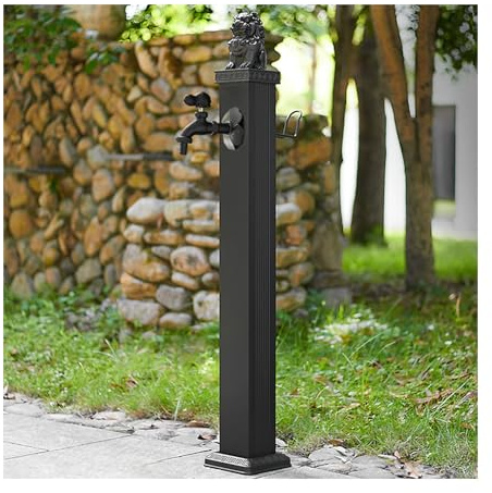 HBOOMOEM Fontanella A Colonna con Rubinetto E Vaschetta，Colonna d'Acqua da Giardino Quadrata in Acciaio Inox per Esterni，Adatto per Esterni, Cortili, Balconi E Piscine.(116CM/45.7in,F)