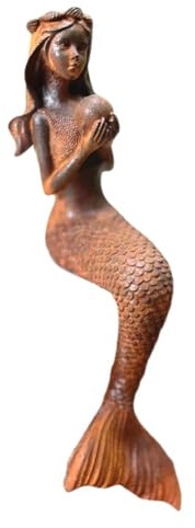 Heimvita Gusseiserne Meerjungfrau Statue 22 cm,Dekorative Figur für Haus & Garten, Vintage Maritim Deko, Rost Optik, Vintage-Look (Braun)