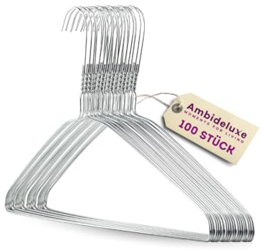 Ambideluxe | 100 Drahtbügel Silber Extra Stark | Hosenbügel | Metall Kleiderbügel mit hochwertiger Zink- & Pulverbeschichtung | Platzsparende Drahtkleiderbügel | Für Schrank, Garderobe & Wäscherei