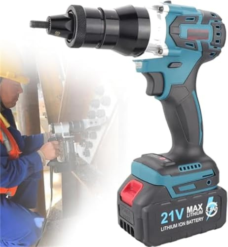 Remachadora eléctrica de mano, herramienta de remachado de precisión inalámbrica, kit de pistola automática de tuerca de remache de 21 V, incluye batería de 2200 mAh