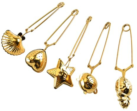 VALICLUD Passoire à Thé Infuseur En Acier Inoxydable Doré, Lot De 5, Résistant à La Chaleur, Filtre à Thé Pour Infusion Maison Cuisine