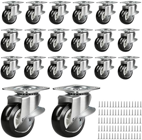20 Stück Rollen für Möbel, 25 MM Rollen Möbelrollen Klein Möbelrollen mit Bremse für Möbelroller Kabinett Wischeimer Wagen Tisch mit Schrauben