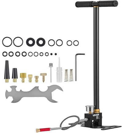 VEVOR PCP-handpump 3-steg, högtryckspump upp till 41,37 MPa, stående pump med oljevattenfilter, manometer och hölje i rostfritt stål, för luftgevär, paintball, däckfyllning och gummibåtar svart