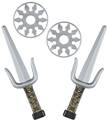 W WIDMANN MILANO Party Fashion - Set of Children's Fake Ninja Weapons, 2 Sai, 2 Shuriken, Samurai, Carnival, Themed Parties