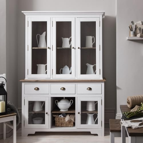 Noa and Nani Canterbury Sideboard 3 Drawer and Dresser Top in White and Dark Pine