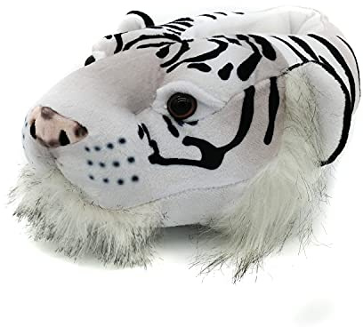 Onmygogo Pantoufles fantaisie en peluche pour homme et femme Motif tigre lion (tigre blanc, 41-44 EU)