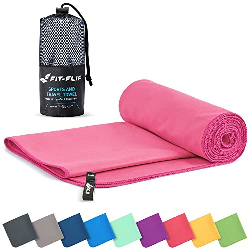 Fit-Flip microfiber handduk - kompakt, ultralätt och snabbtorkande microfiberduk – en perfekt resehandduk, sporthandduk och strandhanduk – handdukar för camping (80x160cm rosa)