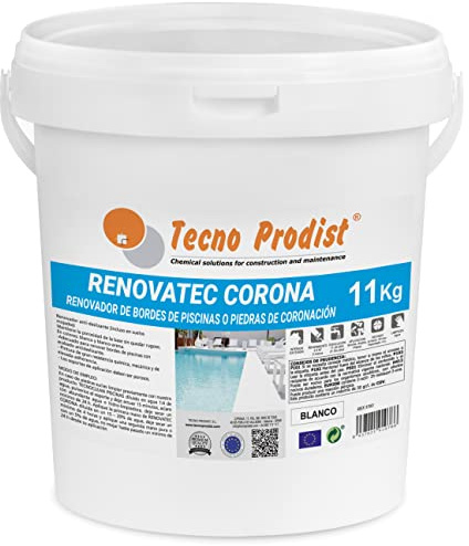 Tecno Prodist RENOVATEC CORONA - (BLANCO 11 Kg), Pintura renovación bordes de piscinas o piedra de coronación - Antideslizante - Alta resistencia y durabilidad - Fácil Aplicación