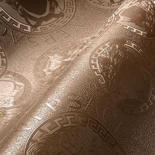 A.S. Création Wallpaper Pink Metallic Luxury Designer Non-Woven Wallpaper Logo Medusa Rose 384612 10.05 x 0.70 m Made in Germany