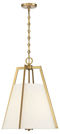 Savoy House 7-1875-3-322 Mansfield Traditional White Fabric Pendant Ceiling Light, 3-Light 180 Total Watts, 21 H x 18 W, Warm Brass