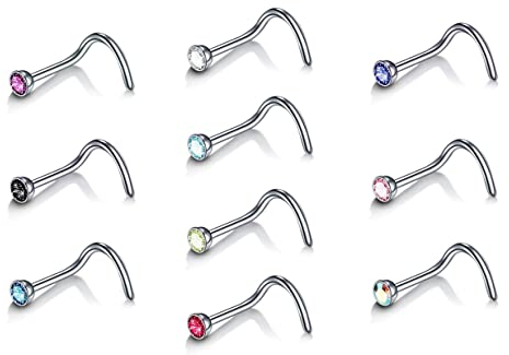 BCughia Septum Piercing Nase, Septum Piercing Edelstahl 10 Stück Silber Bunt Rund Zirkonia Zirkon Piercing Freundschaft Geschenk für Herren und Damen