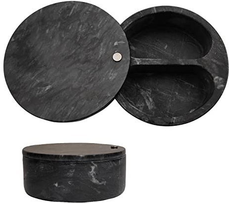 Ritadeshop Salt and Pepper Bowl/Dual Compartment Cellar with Swivel Top for Salt, Spice and Herbs Storage (Black)