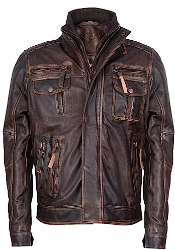 Infinity Chaqueta de motociclista de cuero Brando vintage marrón para hombre XL