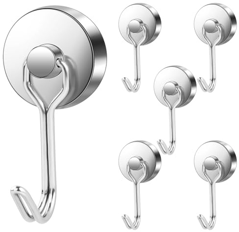 LOVIMAG Hooks, 80lbs+ Magnetic Magnet Hook 2026 Cruise Cabin Ship Essentials Heavy Duty Strong Refrigerator Fridge Hanging for Classroom Beach Vacation Kitchen Grills Home Mug Hanger (6 Pack), Silver