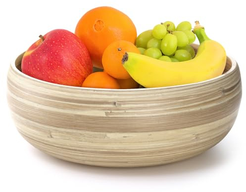 Hacaroa 30 cm Bamboo Fruit Bowl for Kitchen Counter, Large Round Serving Bowl Handmade Salad Bowl Fruit Basket, Decorative Bowl for Candies, Chips, Party Snacks