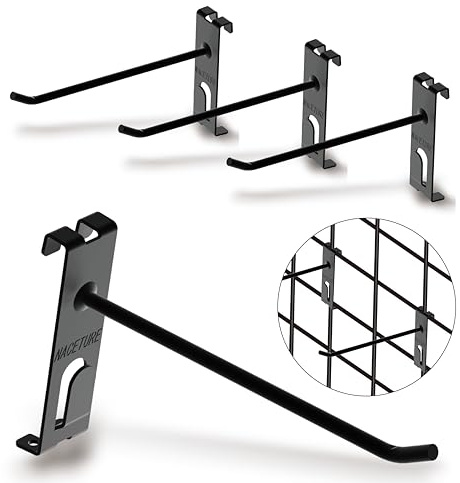 NACETURE Double Gridwall Hooks - 24 Pcs Display Hooks for Grid Wall Panel - 6 Inch with Extra Hook - Durable Steel Grid Wall Hooks for Hanging Retail Gridwall Accessories